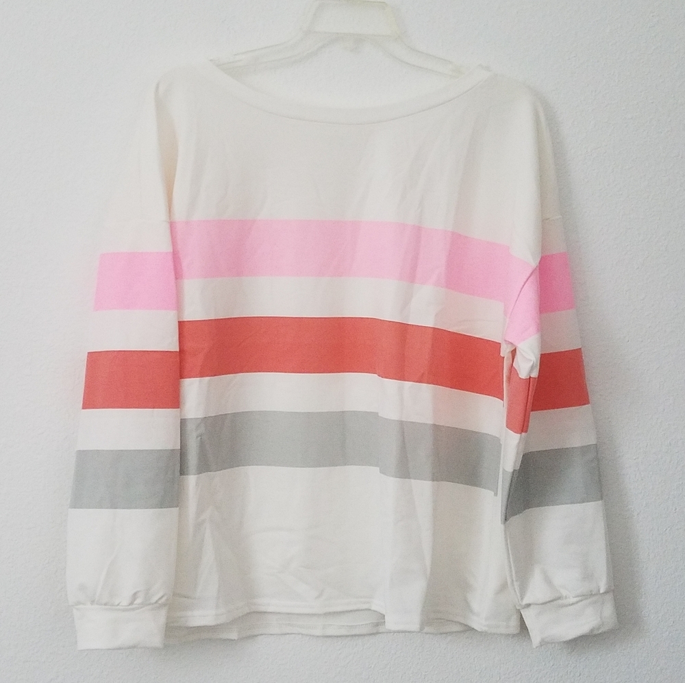 Striped Off Shoulder Slouchy Sweatshirt - Picture 2 of 4